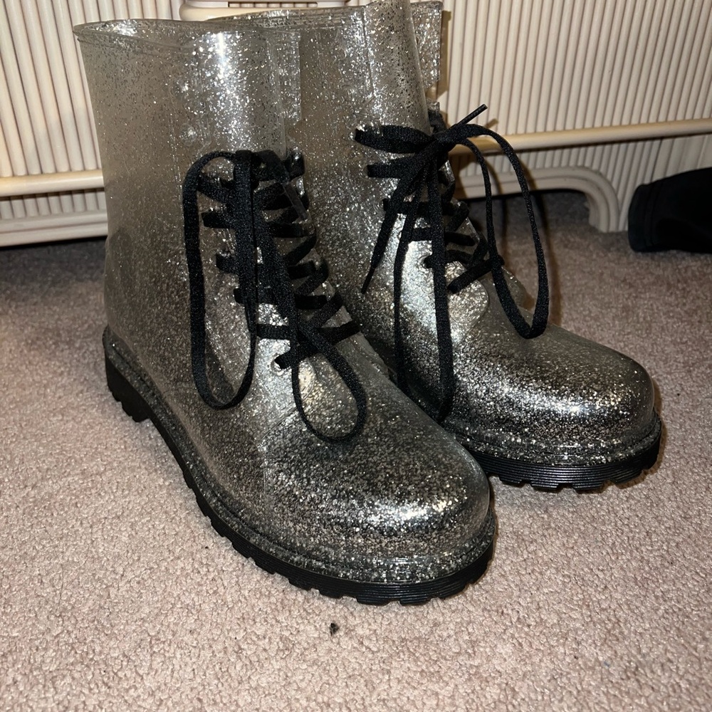 Forever 21 Silver Glitter Combat Boots